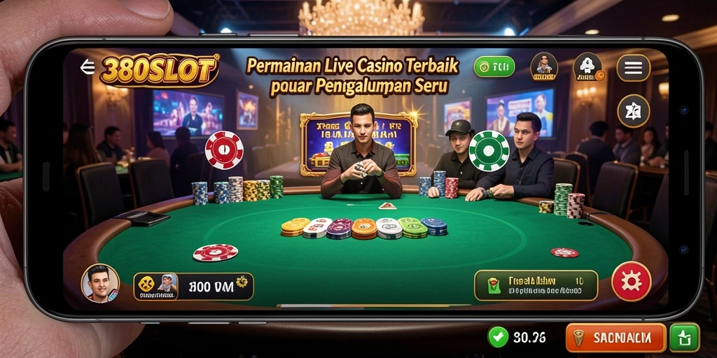 Screenshot gameplay menunjukkan dealer langsung dan pemain aktif di 380SLOT.