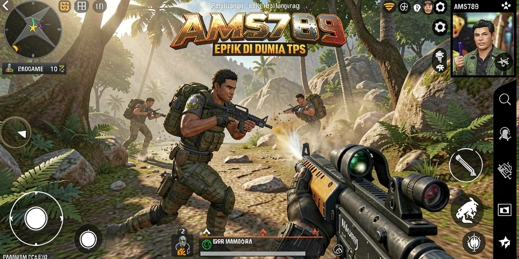 Screenshot utama menunjukkan aksi seru dalam gameplay TPS.