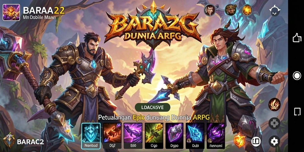 Tangkapan layar gameplay BARA22 menunjukkan pertarungan epik melawan monster.