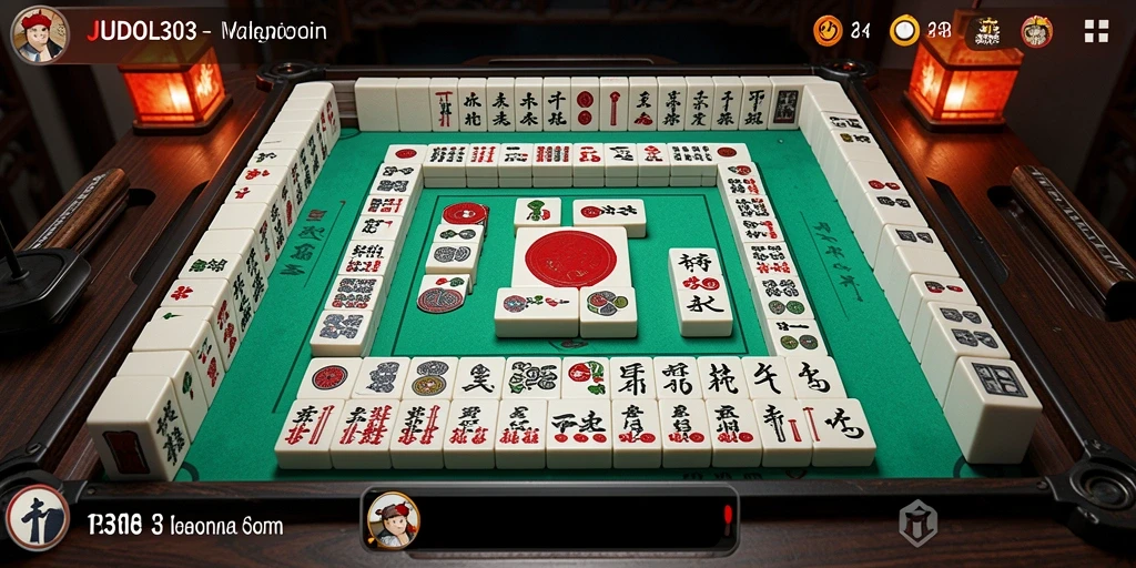 Tampilan gameplay seru JUDOL303 dengan elemen Mahjong yang menarik.