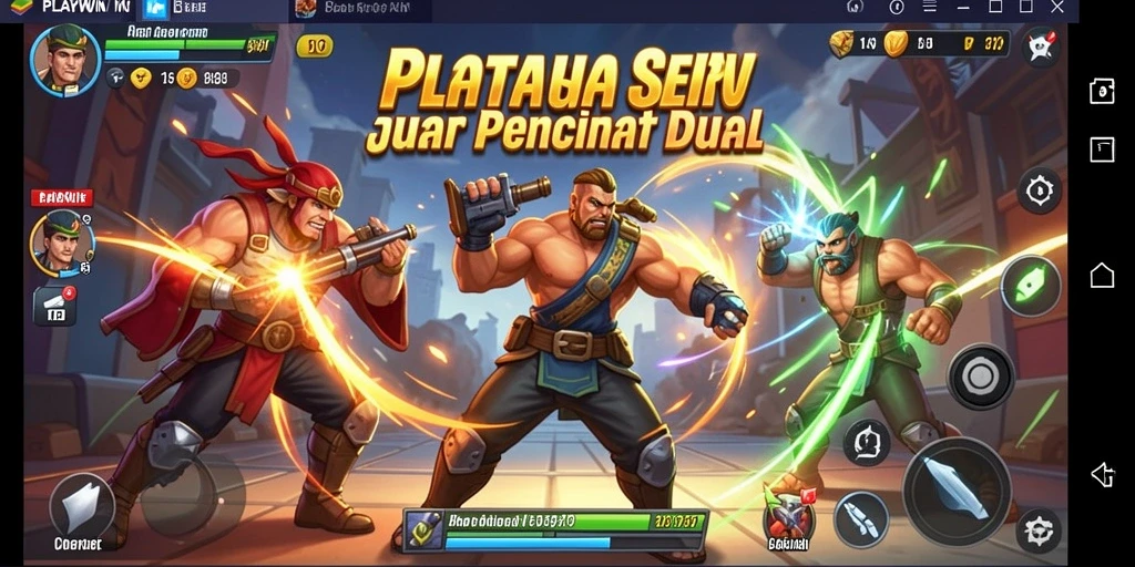 Tangkapan layar utama dari PLAYWIN menampilkan aksi pertarungan yang intens.