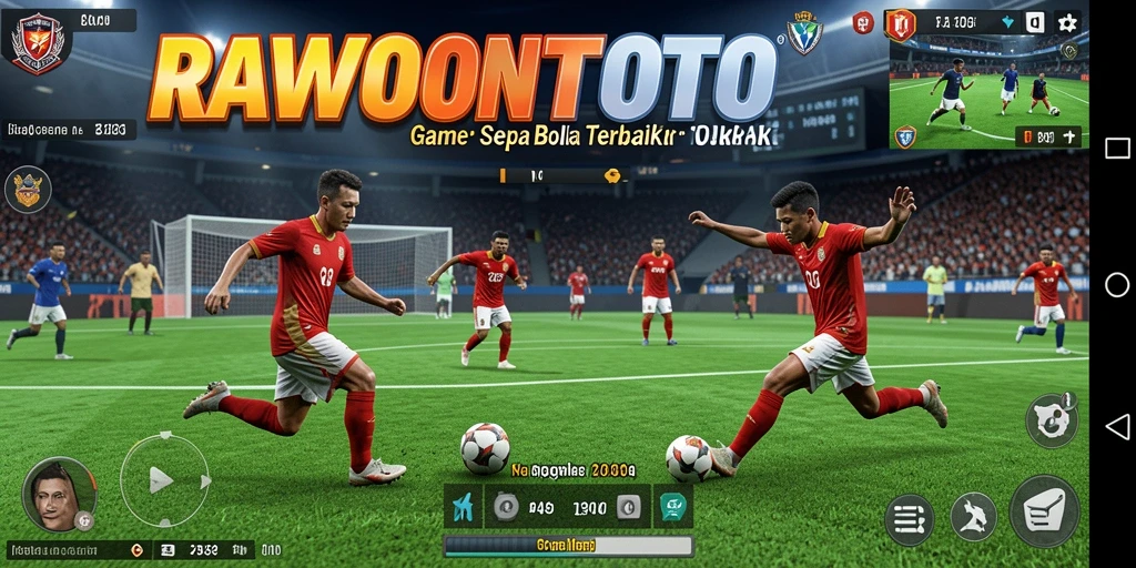 Tangkapan layar dari gameplay seru RAWONTOTO yang menampilkan aksi sepak bola.