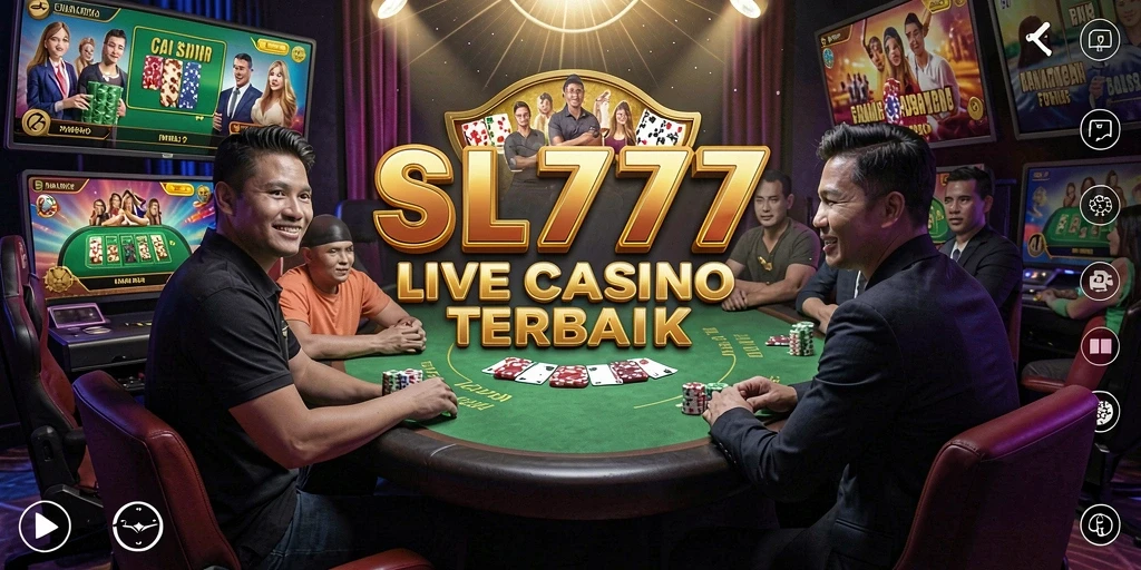 Tampilan gameplay menyerupai kasino nyata dengan dealer langsung.