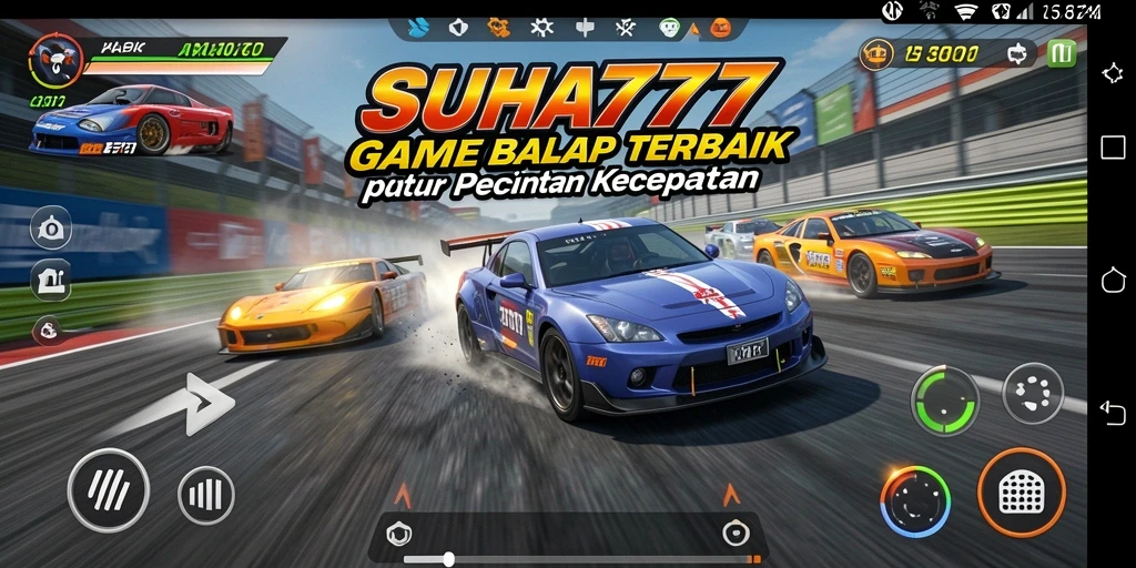 Screenshot gameplay SUHU777 menunjukkan aksi balap yang seru.